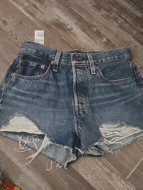 Levi's Distressed Dark Blue Denim Cutoff Shorts